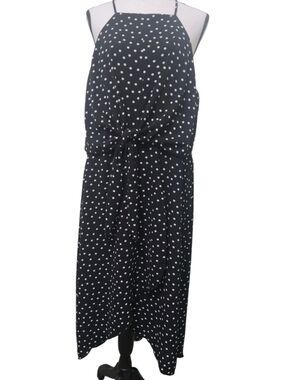 Vtg Y2K Lilian Black White Polka Dot Halter Tie Dress Tulip 1X  Summer Event USA